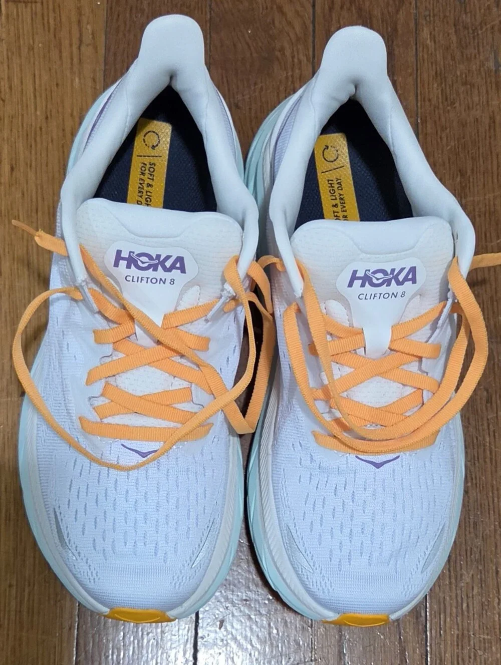 Hoka One One Clifton 8 Womens Mint Green Orange Athletic Running Shoes Size 8B